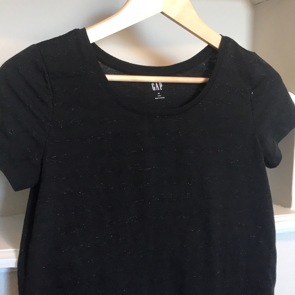 Black tee with glitter thread stripes